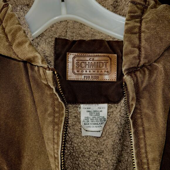 C. E. Schmidt brown Hooded Insulated Sherpa Jacket boys small 6-8 - Picture 3 of 8